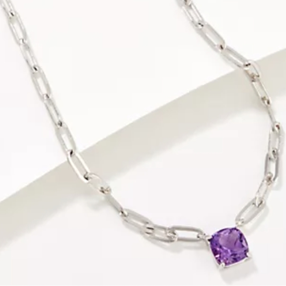 QVC Affinity Gems 🦋Blue Topaz Paperclip Necklace Sterling Silver 18" w/extender - Picture 2 of 12